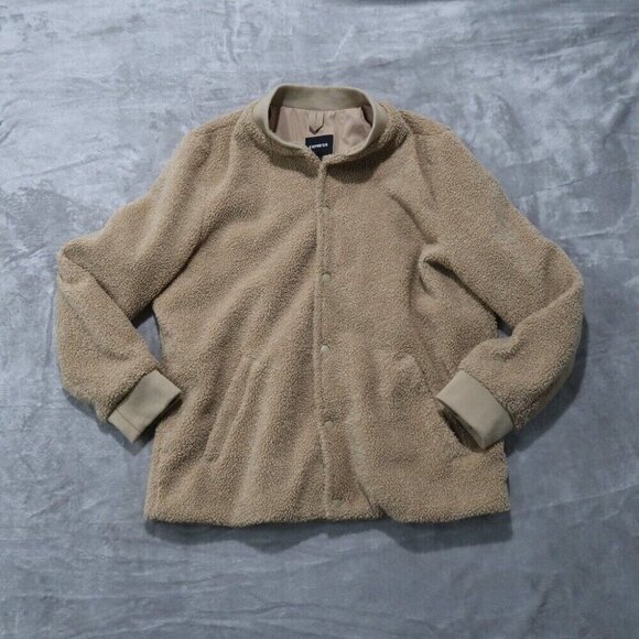 Express Jacket Mens Extra Large Brown Sherpa Coat Snap Button Down Teddy City